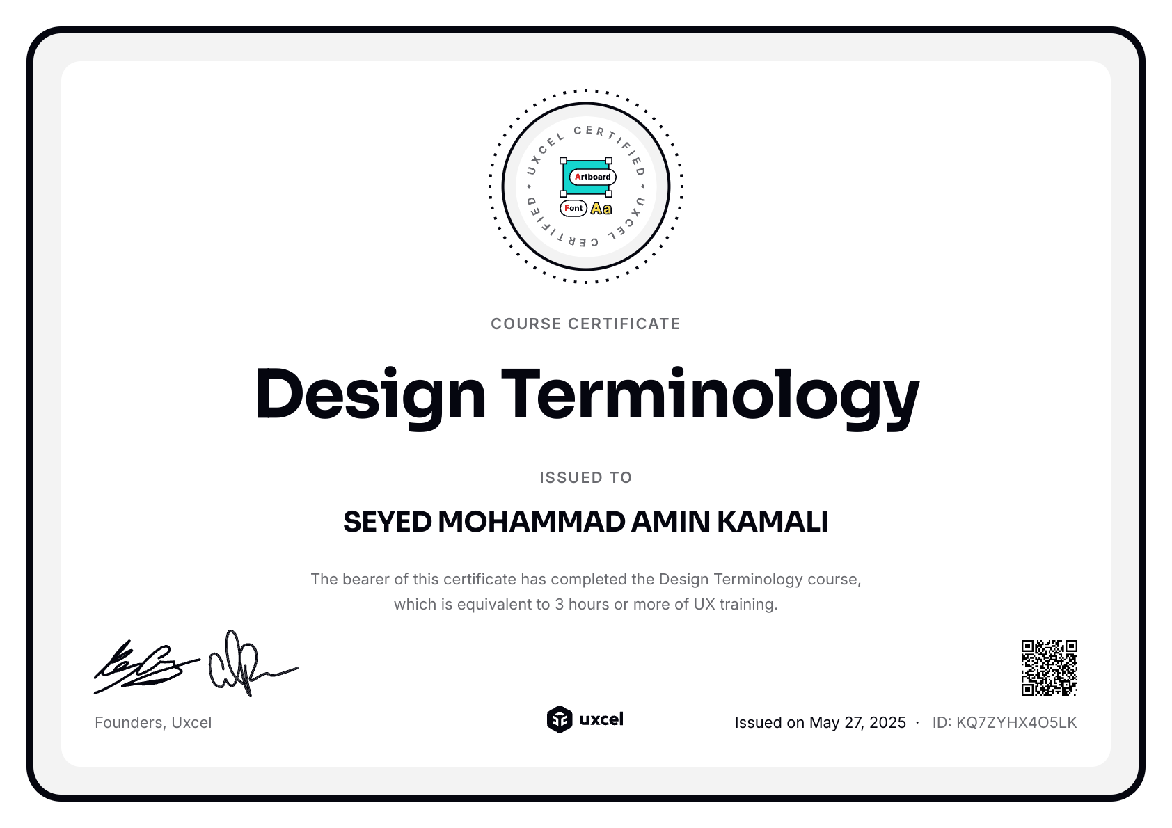 SEYED MOHAMMAD AMIN KAMALI's certificate
